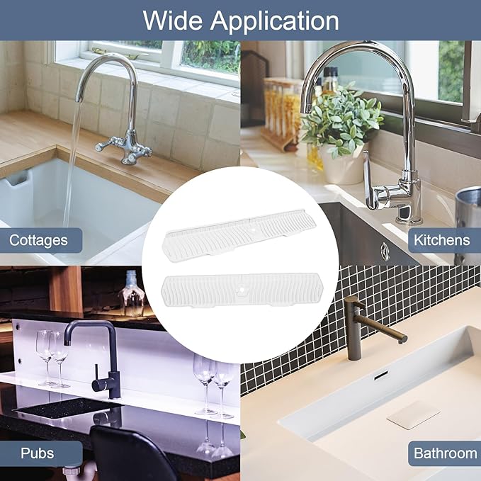 Faucet Guard - 90 Foldable Draining Mat for Kitchen Sink with 2 Drain Ports, Suitable for Bathroom, etc (White, 29.9"*5.9")