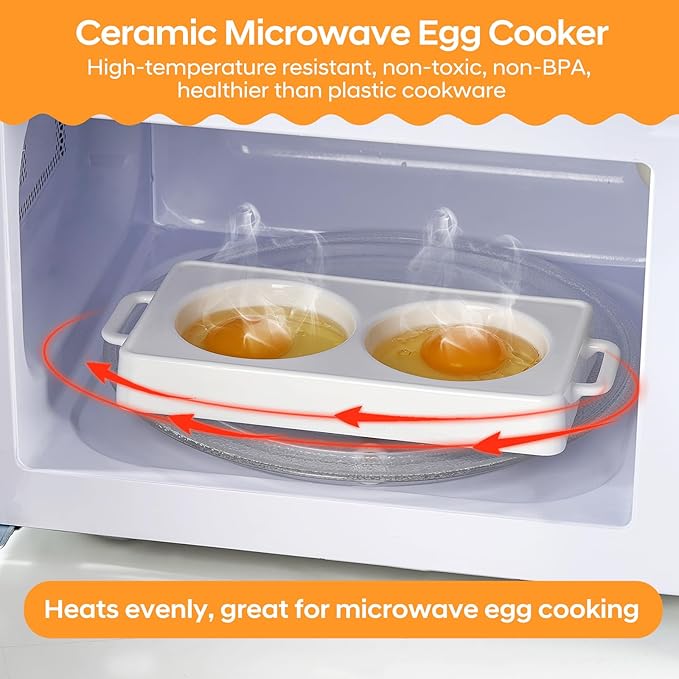 EliteVibe Ceramic Microwave Egg Cooker, Microwave Omelette Maker, BPA-Free Non-Stick Non-Toxic & Heat-Resistant Quick Cooking Egg Maker, Dishwasher Safe（2 PCS）