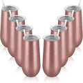 Lifecapido 8 Pack Insulated Champagne Tumblers, 12oz Champagne Flute Tumbler, Stainless Steel Stemless Champagne Glass, Unbreakable Cocktail Cups with Lid for Birthday Wedding Christmas (Rose Gold)