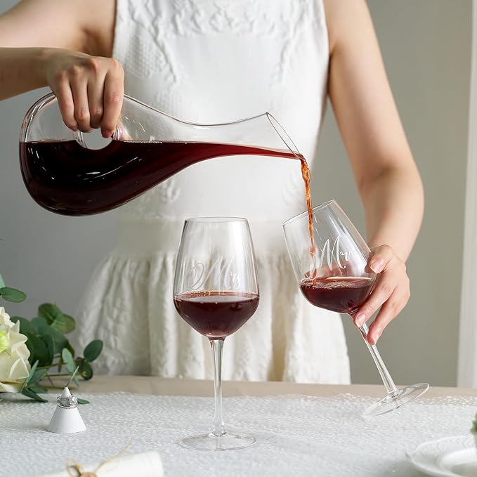 AW BRIDAL Wedding Gifts for Couples 2026, Mr and Mrs Wine Glasses and Decanter Set with Wood Box, Engagement Gift for Newly Engaged Couple, Bride and Groom Gift for Bridal Shower, Anniversary