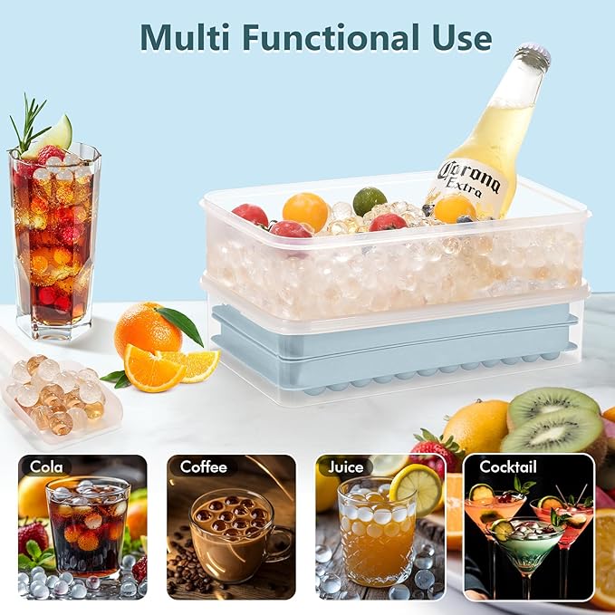 WIBIMEN Mini Ice Cube Trays, Small Tiny Round Pebble Crushed Nugget Ice Trays for Freezer with Lid - Chilling Drinks Coffee Juice(4 Pack/0.55In - Blue)