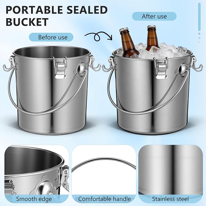 iplusmile Stainless Steel Airtight Canisters Container: 152 fl oz Airtight Clamp Lid Kitchen Food Storage Bucket for Rice Flour Grain Coffee Bean Flour Oil Sugar Milk
