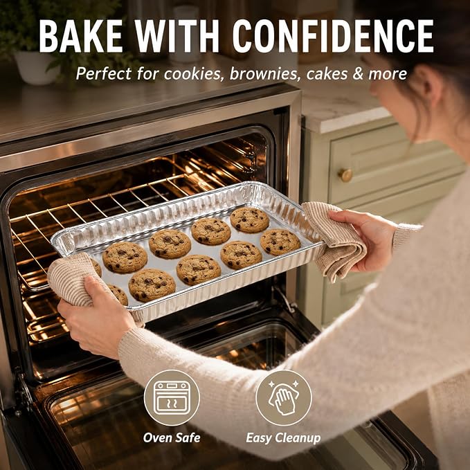CYEAH 50 Pcs Cookie Sheets for Baking, 12.6 x 8 in Aluminum Foil Pans Durable Nonstick Aluminum Foil Trays, Disposable Aluminumm Foil Grill Topper Pan for BBQ, Outdoor Cooking and Camping