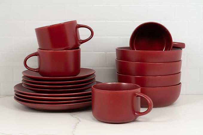 10 Strawberry Street Wazee Matte Coupe Dinnerware Set, 16 pc, Red