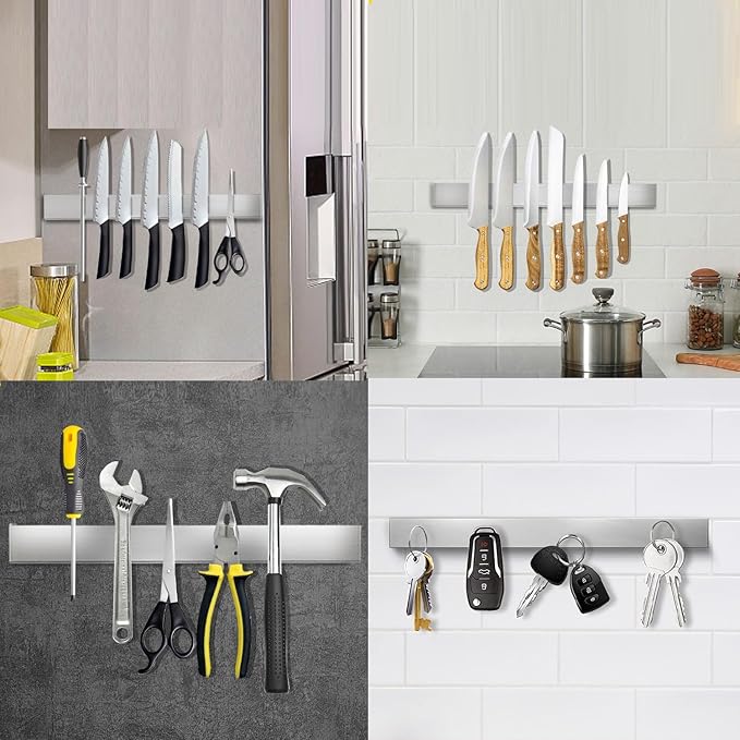 2 PCS Knife Magnetic Strip no Drilling (Refrigerator Applicable), 17 inch Magnetic Knife Holder for Wall, Premium Stainless Steel Magnetic Knife Bar, Used as Tool Holder, Knife Rack, and More