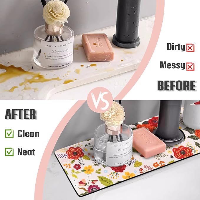 Sink Faucet Absorbing Mat, 2 Pack Drying Mat Around Faucet Sink Splash Guard Behind Faucet Sinkmat For Kitchen Bathroom Island Rv 15 * 5.5 Inch (38 * 14 cm)