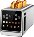 Digital 4 Slice Toaster with LED Touchscreen Long Slot Stainless Steel Toaster for Family, Wide Slots for Thick Bread & Bagels, 6 Shade Settings, Defrost, Reheat, Memory & Single-Slice Modes