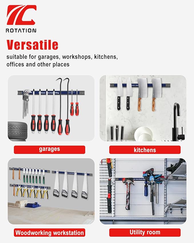 ROTATION 18" Magnetic Tool Holder Heavy Duty Garage Workshop Organizer, Strong Magnet Strip for Wrenches & Screwdrivers, with Mounting Hardware