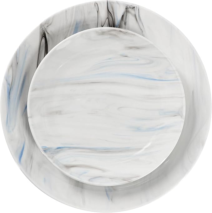 Elama Fine Marble 16 Piece Porcelain Dinnerware Set, Tableware Set, Everyday Dining, Service for 4 (Blue/Gray)