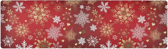 ALAZA Red Gold Snowflakes Christmas Trivet Table Runner 40 Inches Long Trivet for Hot Pots and Pans/Hot Dishes,Table Protector Heat Up to 230F, Decorative Hot Plates Mat for Kitchen Countertop