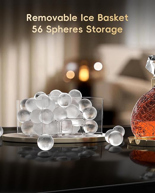 ecozy 2" Clear Ice Ball Maker Countertop with CrystalFlux Technology, 4 pcs in 40 Mins, 144 pcs/Day, Sphere Ice Maker with Enhanced Insulation, Automatic Water Supply, Self-Cleaning for Whiskey Bar