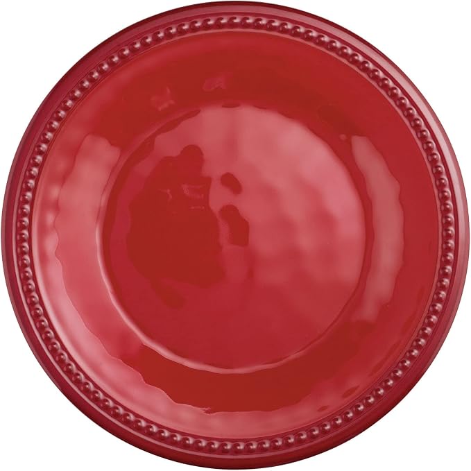 UPware 12 Piece Beaded Melamine Dinnerware Sets, Outdoor Dishes Set, Plates and Bowls Sets, Service for 4, Red