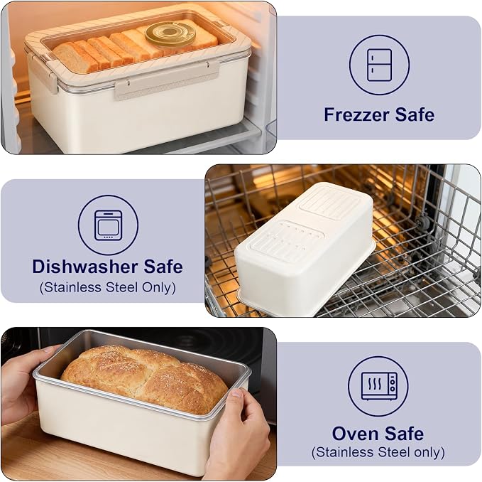 QCQHDU Bread Box, Time Recording Stainless Steel Corner Fresh Bread Box Airtight Keeper Food Storage Container for Kitchen Countertop Homemade Breadbox BPA Free, 5800ML Large Capacity, Beige