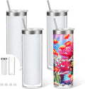 20 Oz Sublimation Storyboard Snow Globe Tumbler Cup, 4 Pack | innner stainless steel, outer acrylic, pre-drilled, double wall, snow globe cup, sublimation coating, individually boxed