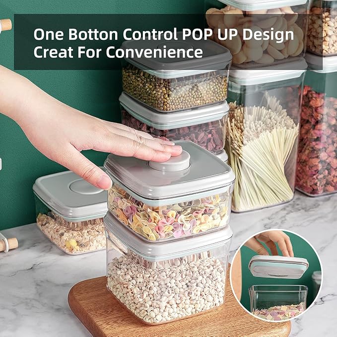 Ankou Airtight Food Storage Container - 0.32 QT （380ml Small Pop Up Food Containers With Lids, Bpa Free Stackable Container for Sugar Tea Candy- 8 Labels - Clear