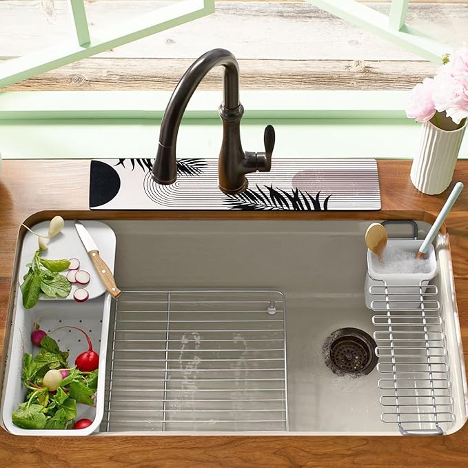 Sink Faucet Absorbing Mat, 2 Pack Drying Mat Around Faucet Sink Splash Guard Behind Faucet Sinkmat For Kitchen Bathroom Island Rv 24 * 5.5 Inch (60 * 14 cm)