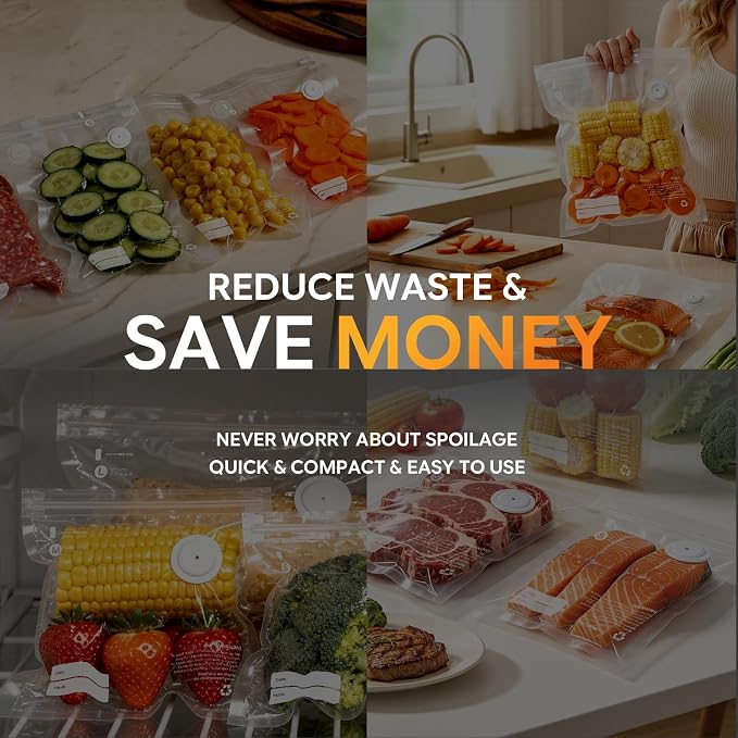 Reusable Vacuum Sealer Bags for Food – 30 BPA-Free Small (8 x 10 in) Food Storage Bags, Freezer Microwave Safe – Odor Resistant, Leak-Proof – Compatible with Compact Vacuum Sealer
