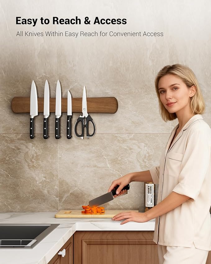 Swaitee Magnetic Knife Holder for Wall, 24 Inch Large Acacia Wood Magnetic Knife Strip, Kitchen Storage Organizer, Fridge Side Mount, Housewarming Gifts for New Home