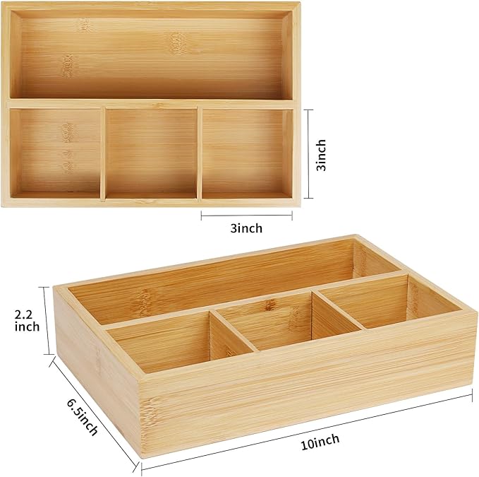 4 Pack Bamboo Tea Bag Organizer, Tea Bag Storage for Drawers, Sturdy Tea Chest Boxes for Shelf, Coffee Station, Sugar Packet, Sweeteners, Small Packets