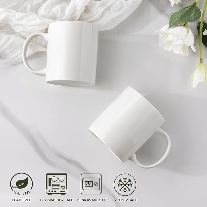 AmorArc 12oz Off White Coffee Mugs Set of 6, Ceramic Coffee Mugs with Large Handle for Man, Woman, Light Weight Coffee Mugs Set for Latte/Cappuccino/Cocoa/Milk, Dishwasher & Microwave Safe, 6Pcs