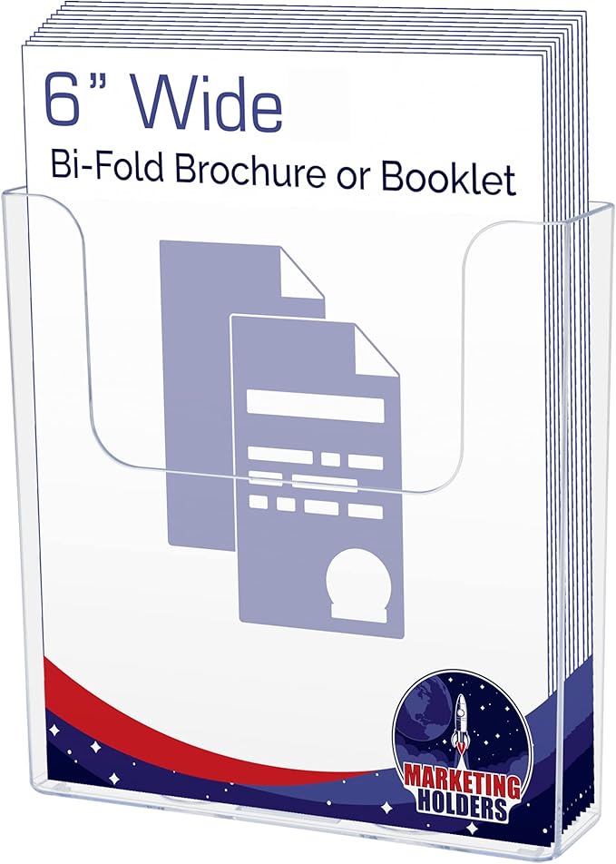 Marketing Holders 4 Pack Suction Cup Brochure Holder Booklet Display Holds 6 Inch Wide Printed Papers Window or Glass Wall Mount Literature Graphic Materials Caddy