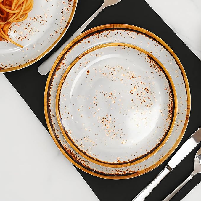 TP 12-Piece Melamine Dinnerware Sets, Plates and Bowls Dishes Set for 4, Break-Resistant & Non-Microwavable, Lightweight Dinner Plates, Grey Swirl