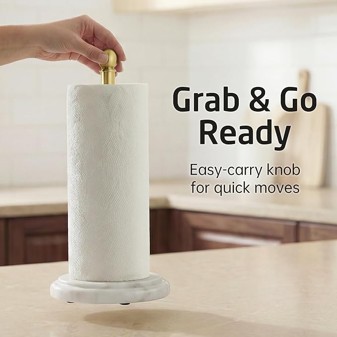 KES Brushed Gold Marble Paper Towel Holder Countertop with 2X Weighted Base, Rustproof 18/8 Stainless Steel Freestanding Paper Towel Roll Holders for Kitchen, Antique Gold, KPH208-BZ