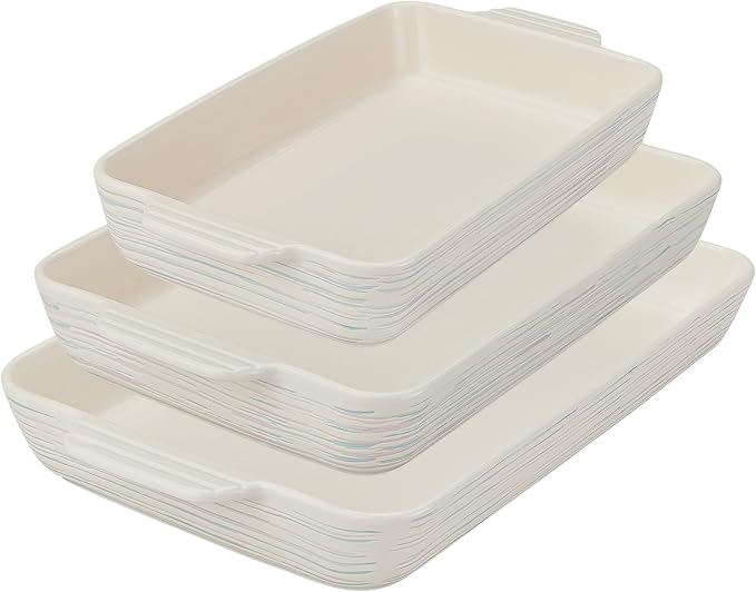 Pyrex 3-Piece Ceramic Bakeware Set, Nonstick Casserole Dish with Handles, Lasagna Oven Pans, Bakers, For Baking, Roasting, Steaming, Rectangular