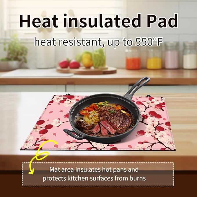 Decorative Electric Stove Top Covers, Heat Resistant Silicone Stove Cover Mat, Stove Top Protectors for Electric Flat Glass Stoves, Adds Extra Counter Space for Small Kitchens and Apartments