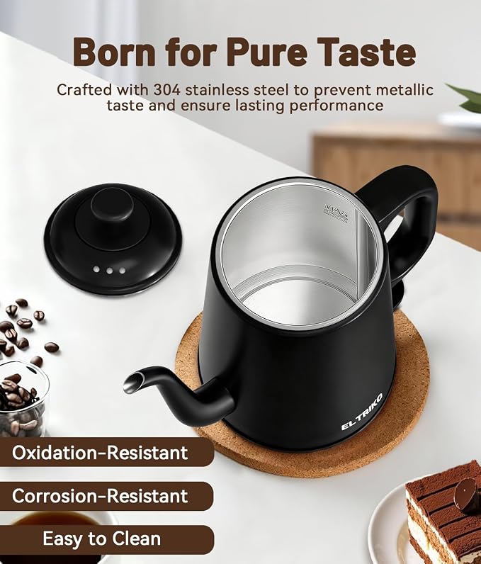 Gooseneck Electric Kettle for Coffee & Tea (Black) | 1L Capacity, 1000W Fast Heating, Stainless Steel, Auto Shut-Off, Boil-Dry Protection, BPA-Free