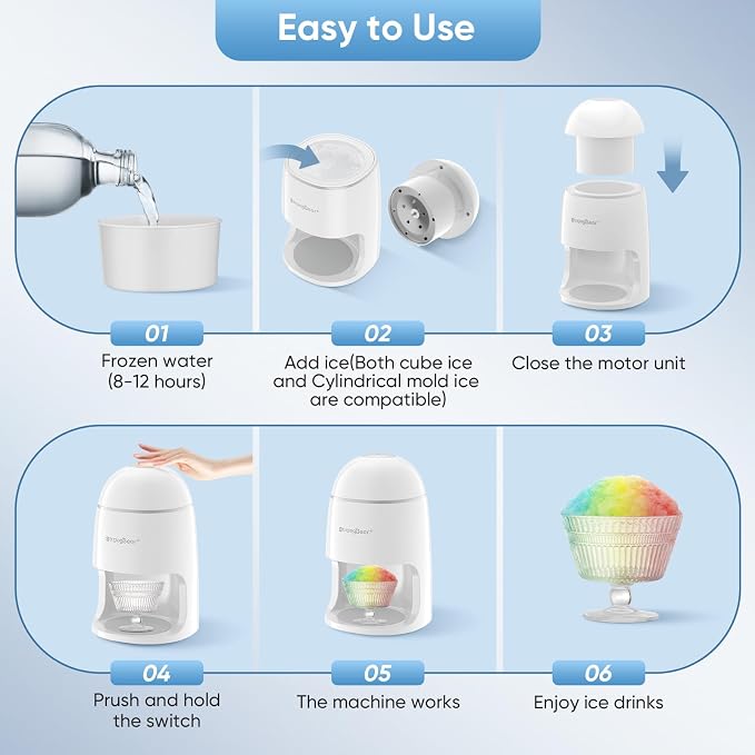 StrongBear Snow Cone Shaved Ice Machine, Electric Ice Shaver Slushie Machine, Snowcone Maker for Kids Birthday Party, House Warming Gifts New Home, Kitchen Gift Ideas, White