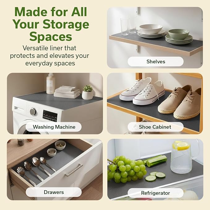 EVALAND Shelf Liners for Kitchen Cabinets Non-Adhesive 12" x 33 FT Grey Drawer Liner Non Slip, Washable Cabinet Liner, Waterproof Shelf Liners for Cabinets, Refrigerator Bathroom Pantry - Thickened