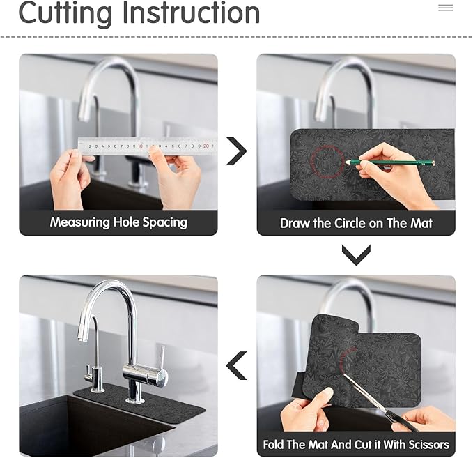 Kitchen Sink Splash Guard 1 PC 30 Inch Sink Faucet Mat Splash Guard for Bathroom Countertop Water Absorbent Foldable Cuttable Soft Washable Black