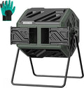 THE Growing 43 Gal Outdoor Compost Bin Tumbler for Backyard Garden, Green | Twin 21.5gal chambers match garden lawns. Pre-embedded nuts for fast setup. Durable resin deters pests and strong odors.