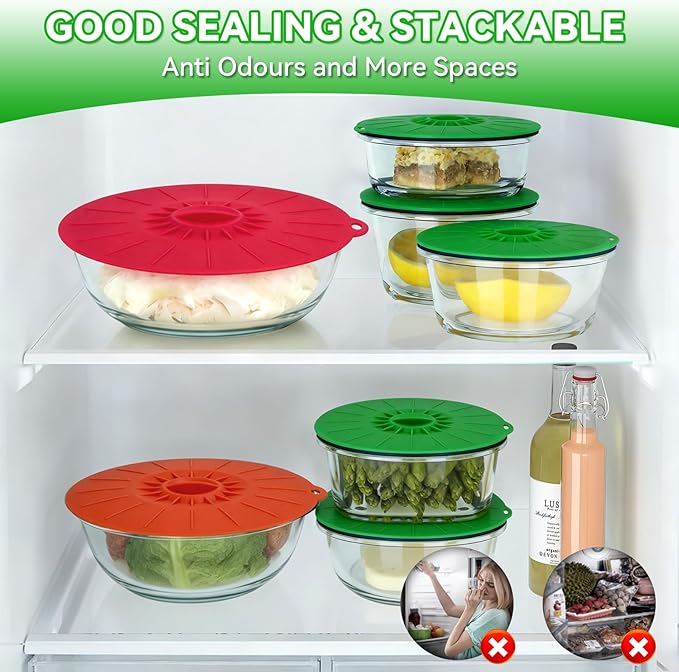 Silicone Lids 9 Pack Food Covers, Microwave Splatter Covers,Reusable Heat Resistant Lids for Pots Pans Plates Cups,Microwave Oven Stove Fridge Freezer Safe,Mothers Day Gifts