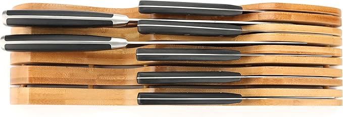 ROYALHOUSE Bamboo Knife Block Holder, 9 Knives Dock, In-Drawer Knife Drawer Organizer, Perfect for Home and Chefs, Premium Knife Holder, Gifts, Housewarming, Knives Not Included