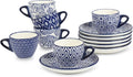 Selamica Ceramic 2 oz Espresso Cups, Small Expresso Coffee Cup Set with Saucers, Porcelain Mini Demitasse Cups for Latte Mocha Tea, Set of 6, Vintage Blue