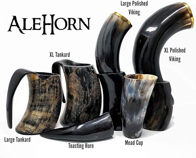 AleHorn Large Viking Drinking Horn Tankard – Handcrafted Ox Horn Beer Mug with Sturdy Handle – Medieval Style Tankard for Ale, Mead & Beer – Unique Holiday Gift for Men – 20oz