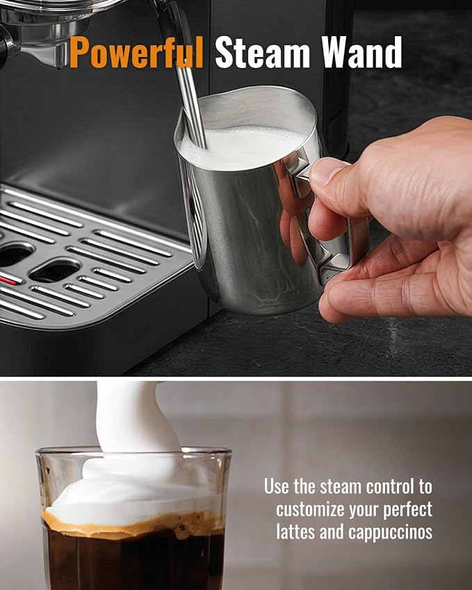 SHARDOR Espresso Machine 20 Bar, Professional Espresso Machine with Milk Frother and Touchscreen, Expresso Coffee Machines with Adjustable Temperature,for Cappuccino, Latte, Stainless Steel, Black