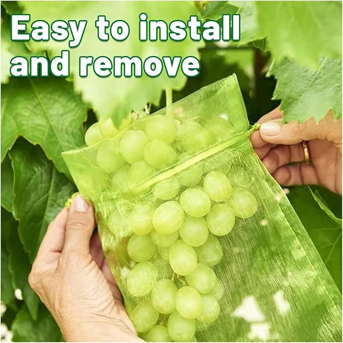 100PCS Fruit Protection Bag Green Mesh Netting Bag with Drawstring(Green,10x12cm)