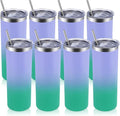 Volhoply 8 Pack Skinny Tumblers with Lid and Straw, 20oz Stainless Steel Straight Tumbler Bulk, Vacuum Insulated Coffee Mug for Home, Office, Travel, DIY (Purple Green,8 Pack)