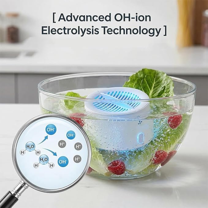 Original Premium Produce Cleaner, Best Ultrasonic Vegetable Produce Cleaner Device, Veggie Cleaning Machine, Deep Cleaning Surface Residues, Ipx7 Waterproof Cordless Device for Berries Meat (1PC)