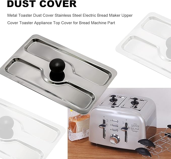 UOIENRT 2 Slice Toaster Dust Cover, Stainless Toaster Appliance Top Cover, Steel Electric Bread Maker Upper Cover for Bread Machine (6 x 4 Inch)