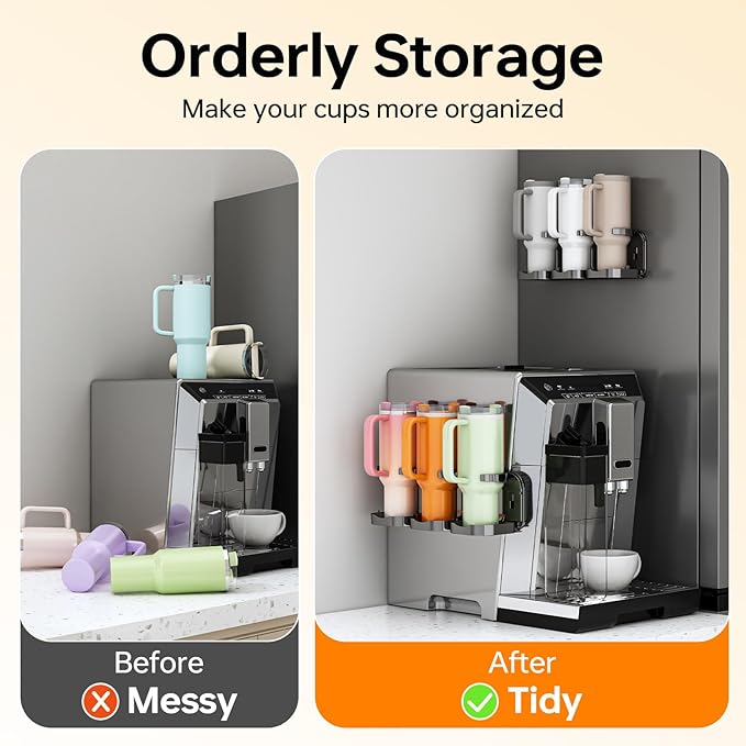 Magnetic Stanley Cup Holder for Fridge, Water Bottle Organizer & Tumbler Rack with Foldable Design for Kitchen, Stanley Cup 40 oz Accessories, Ideal Gifts 2PCS (Black)
