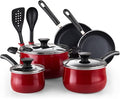 Cook N Home Professional Pots and Pans Nonstick Cookware Set, Belly Shape Kitchen Cooking Set with Frying Pans and Saucepans, Induction Compatible, 10-Piece, Red