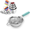 U-Taste 10 Piece Measuring Cups and Spoons Set in 18/8 Stainless Steel (Multicolors), and 18/8 Stainless Steel 5.5 inch 30 Mesh Strainer (Aqua Sky)