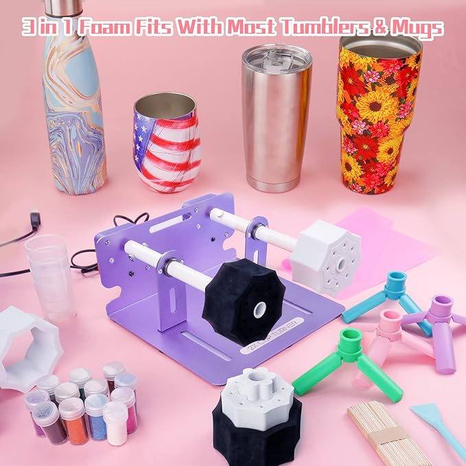 Double 2X Cup Turner for Crafts Tumblers,Electric Epoxy Resin Mixer,Cup Spinner Machine Kit Glitter Powder,Cup Drying Rack for Crafts Epoxy Resin Glitter Tumbler(Double-Purple)