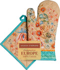 Maison d' Hermine 100% Cotton Oven Mitt & Pot Holder Set (7.5"x13" & 8"x8") Heat Resistant BBQ Cooking Gloves with Loop Grilling Kitchen Gifts for Mothers Day Spring/Summer (Luxury Loft - Peach)