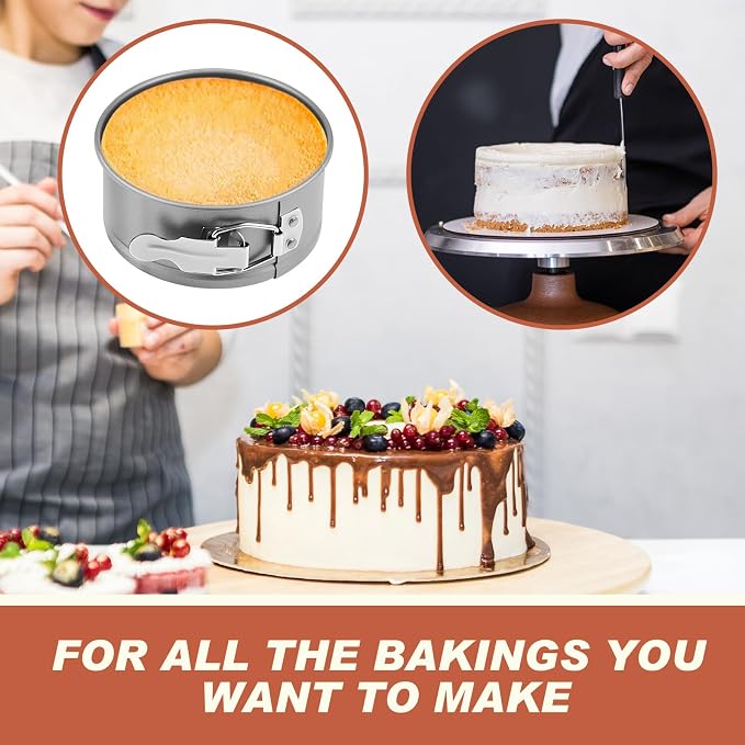 Funnymoom 4 Pcs 4 Inch Non Stick Springform Pan with Removable Bottom Carbon Steel Round Springform Cheesecake Pan with Stainless Steel Spring Buckles for Baking Kitchens Restaurant(Gray)