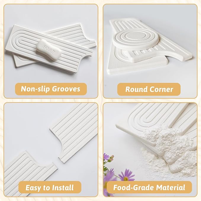 U Shape Sink Draining Mat Behind Faucet, Super Absorbent Diatomite Fast Drying Stone, Quick Drying Splash Guard, Prevents Moisture Buildup, Around Faucet Drip Mat for Kitchen Bathroom Counter, White